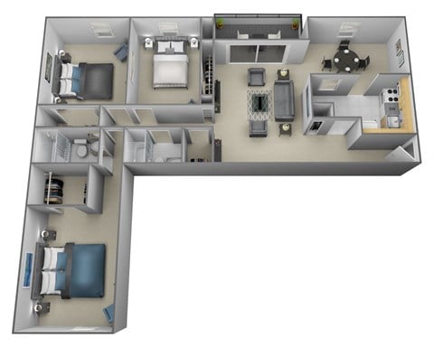 Floor plan for 3 beds, 2 baths, 1483 sqft